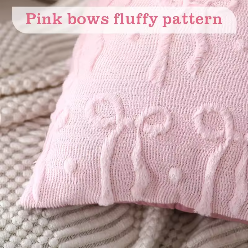 Pink Bow Throw Pillow Covers 18x18 Decorative Pillow Covers Soft Plush Faux Wool Pillowcases Preppy Room Decor for Bed Sofa