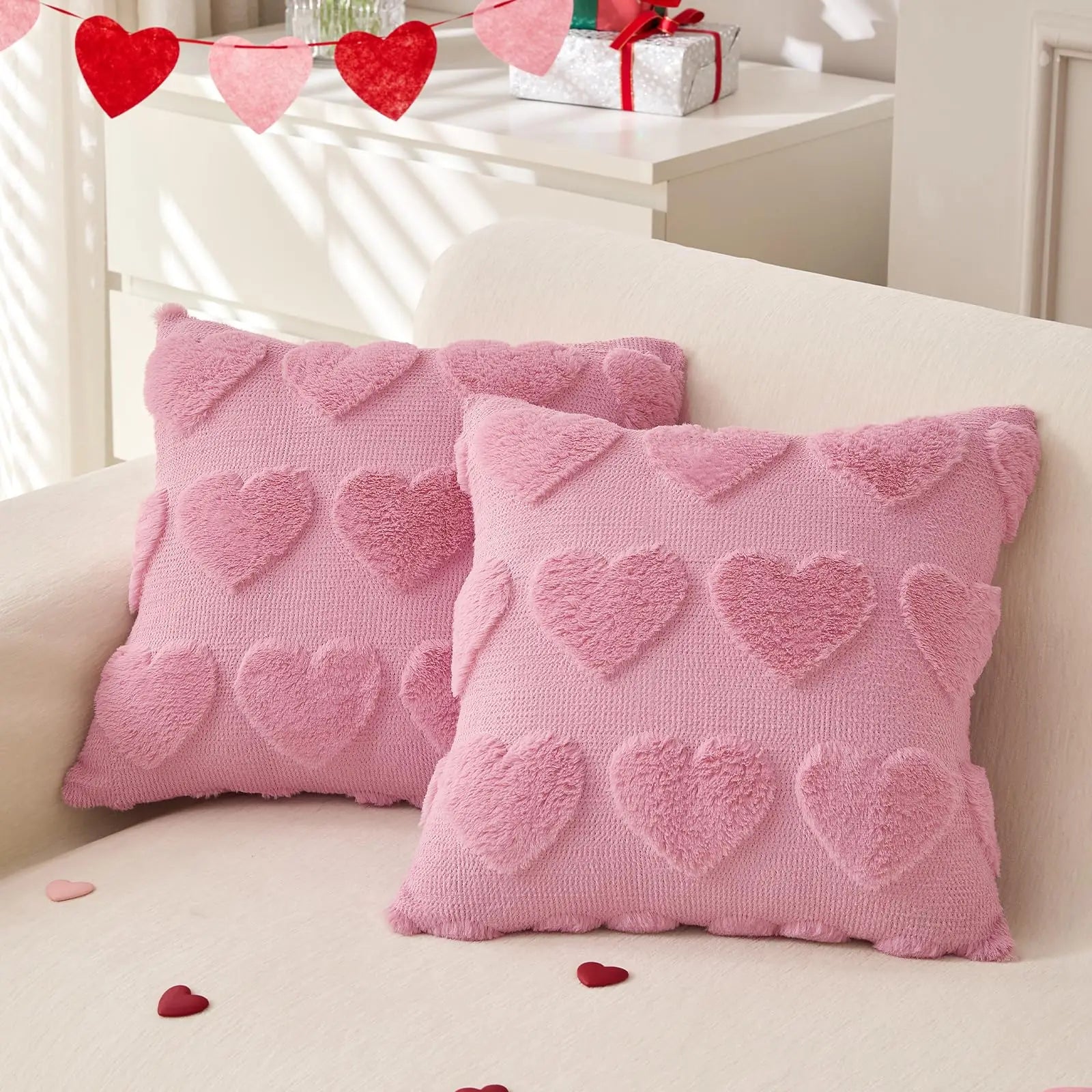 Pink Bow Throw Pillow Covers 18x18 Decorative Pillow Covers Soft Plush Faux Wool Pillowcases Preppy Room Decor for Bed Sofa