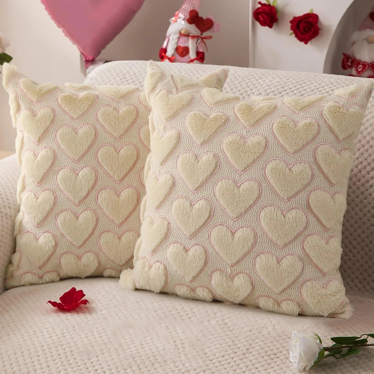Pink Bow Throw Pillow Covers 18x18 Decorative Pillow Covers Soft Plush Faux Wool Pillowcases Preppy Room Decor for Bed Sofa