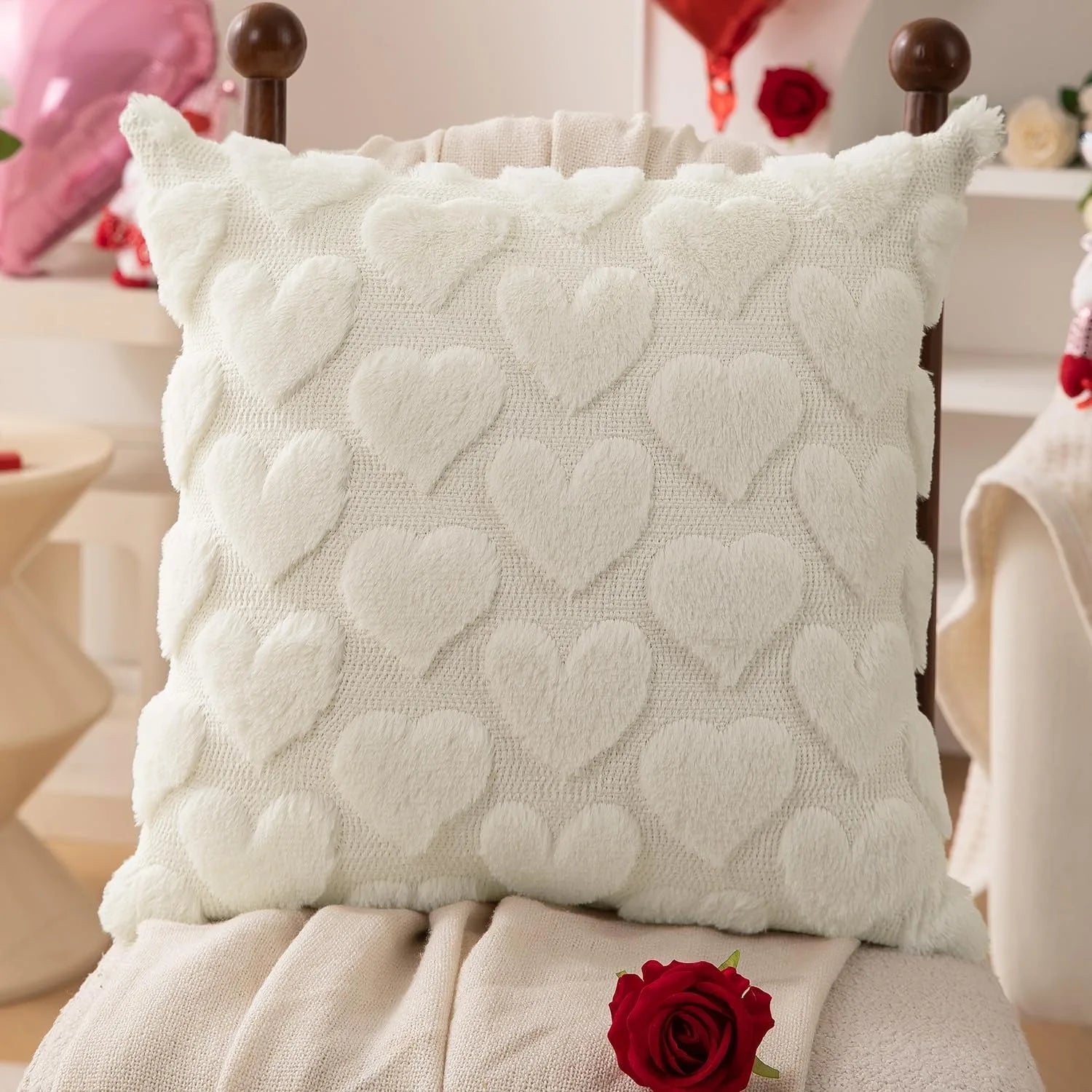 Pink Bow Throw Pillow Covers 18x18 Decorative Pillow Covers Soft Plush Faux Wool Pillowcases Preppy Room Decor for Bed Sofa