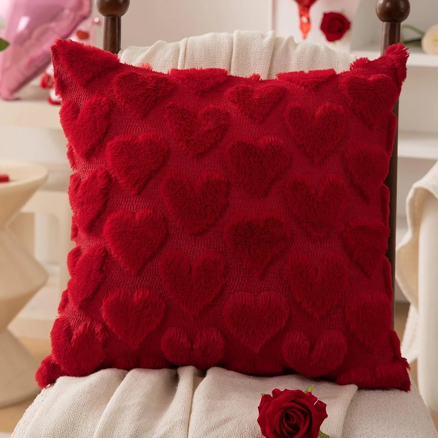 Pink Bow Throw Pillow Covers 18x18 Decorative Pillow Covers Soft Plush Faux Wool Pillowcases Preppy Room Decor for Bed Sofa