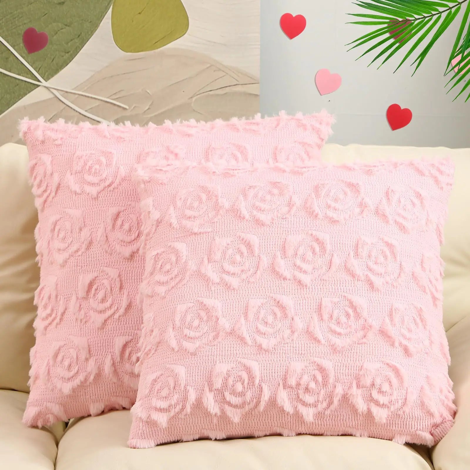 Pink Bow Throw Pillow Covers 18x18 Decorative Pillow Covers Soft Plush Faux Wool Pillowcases Preppy Room Decor for Bed Sofa