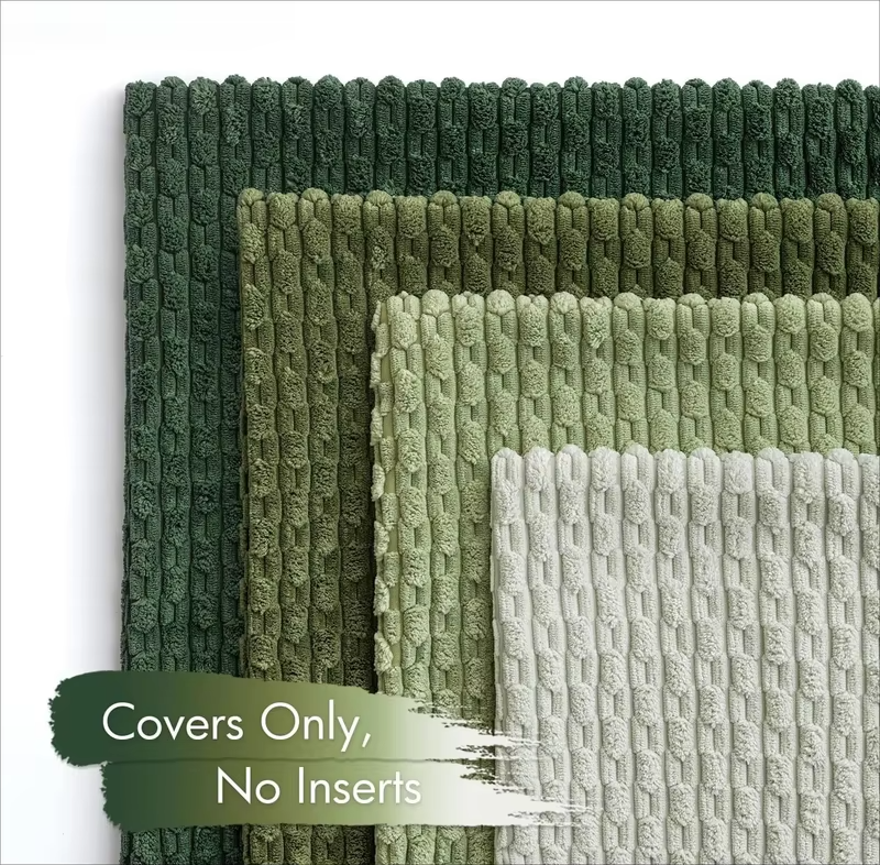 Spring Decorative Throw Pillow Covers Farmhouse Boho Home Decor Striped Corduroy Square Pillowcases 20 X 20 Inch Green
