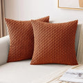 Spring Decorative Throw Pillow Covers Farmhouse Boho Home Decor Striped Corduroy Square Pillowcases 20 X 20 Inch Green