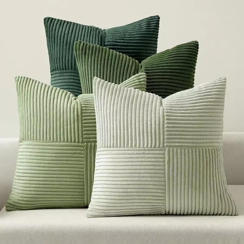 Green Corduroy Striped Decorative Throw Pillow Cover 45x45CM Mordern Spring Nordic Pillow Cases for Couch Sofa Living Room Bed