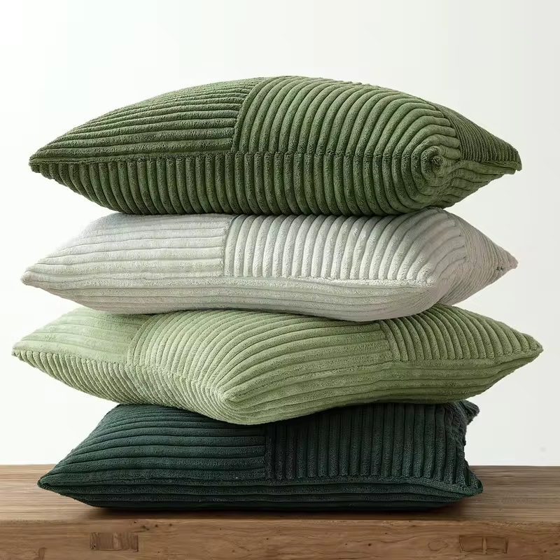 Green Corduroy Striped Decorative Throw Pillow Cover 45x45CM Mordern Spring Nordic Pillow Cases for Couch Sofa Living Room Bed