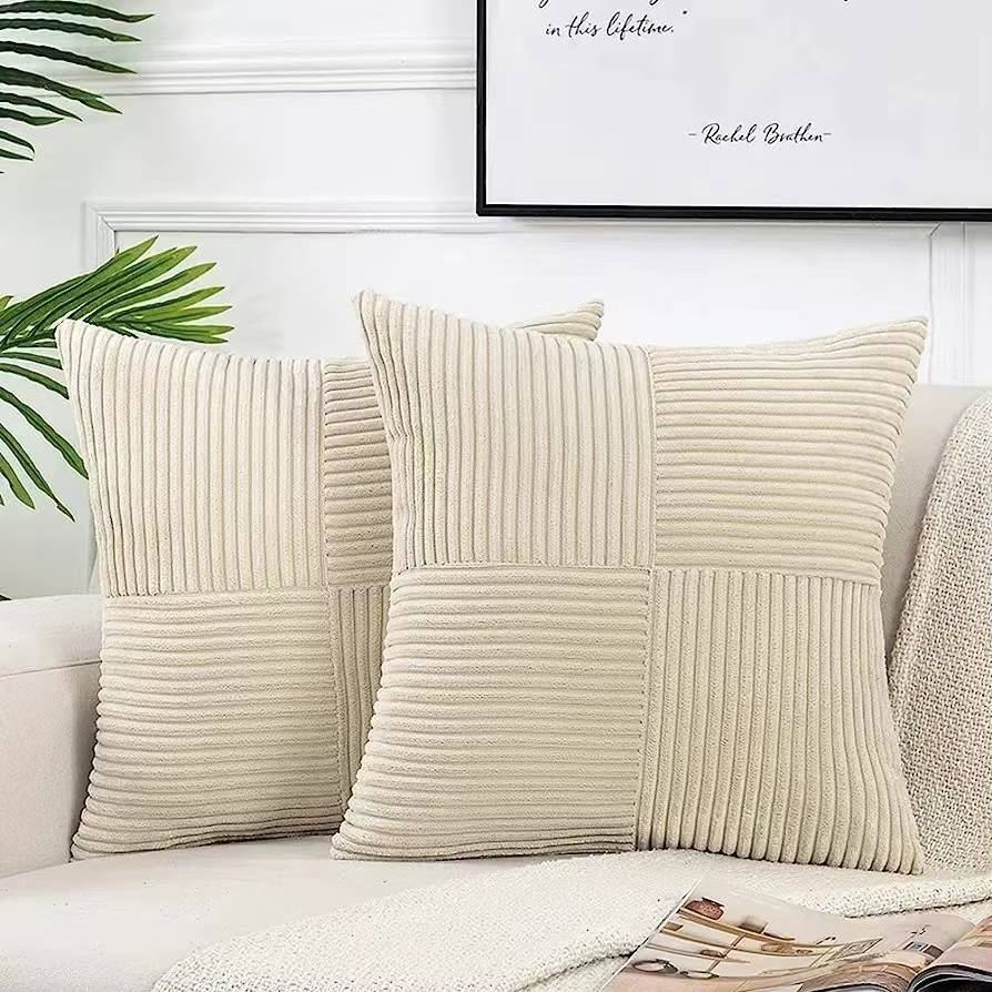 Green Corduroy Striped Decorative Throw Pillow Cover 45x45CM Mordern Spring Nordic Pillow Cases for Couch Sofa Living Room Bed
