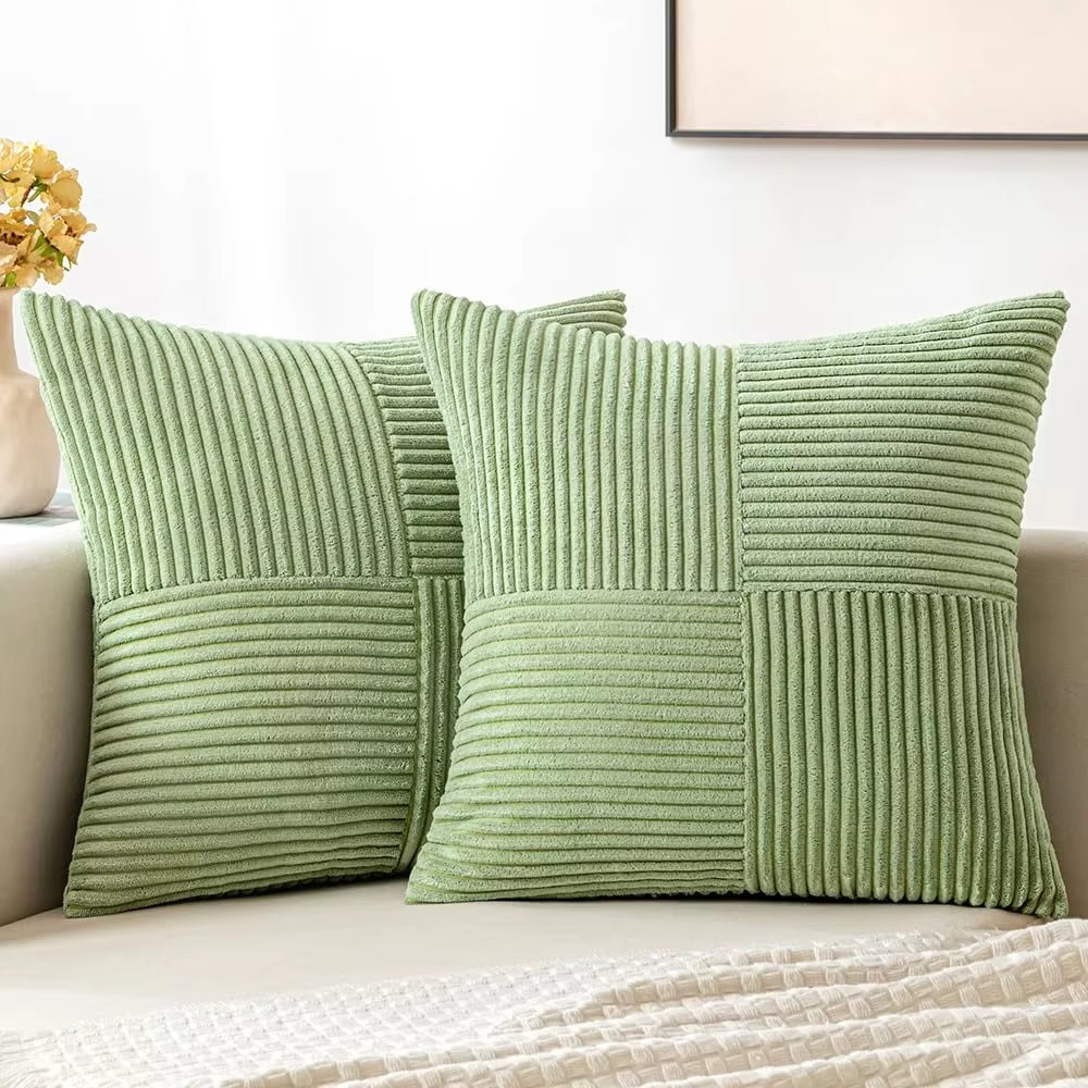 Green Corduroy Striped Decorative Throw Pillow Cover 45x45CM Mordern Spring Nordic Pillow Cases for Couch Sofa Living Room Bed