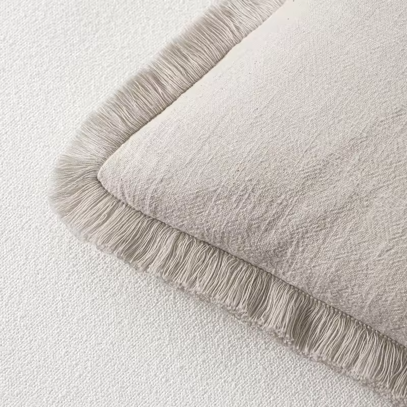 Decorative Linen Fringe Throw Pillow Cover Boho Farmhouse Cushion Cover with Tassels Soft Accent Pillowcase for Living Room Home