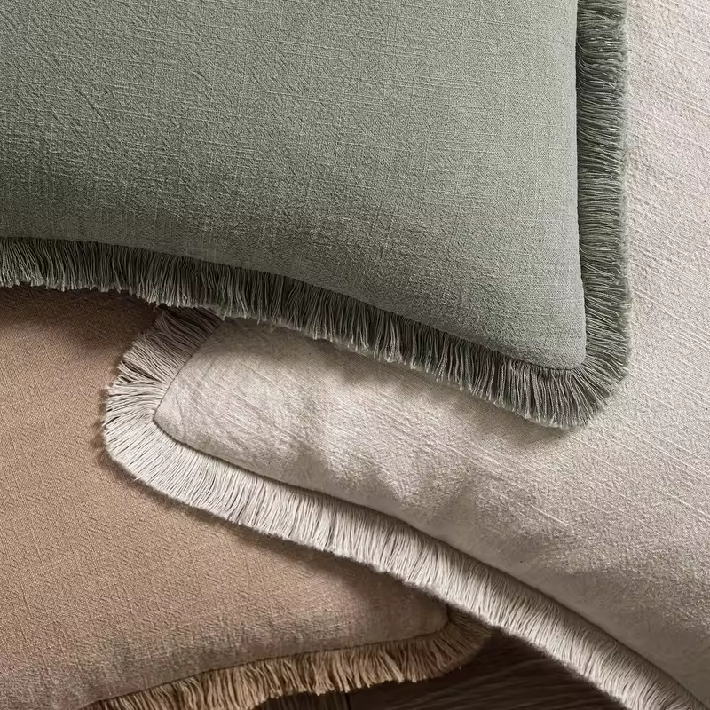 Decorative Linen Fringe Throw Pillow Cover Boho Farmhouse Cushion Cover with Tassels Soft Accent Pillowcase for Living Room Home