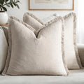Decorative Linen Fringe Throw Pillow Cover Boho Farmhouse Cushion Cover with Tassels Soft Accent Pillowcase for Living Room Home