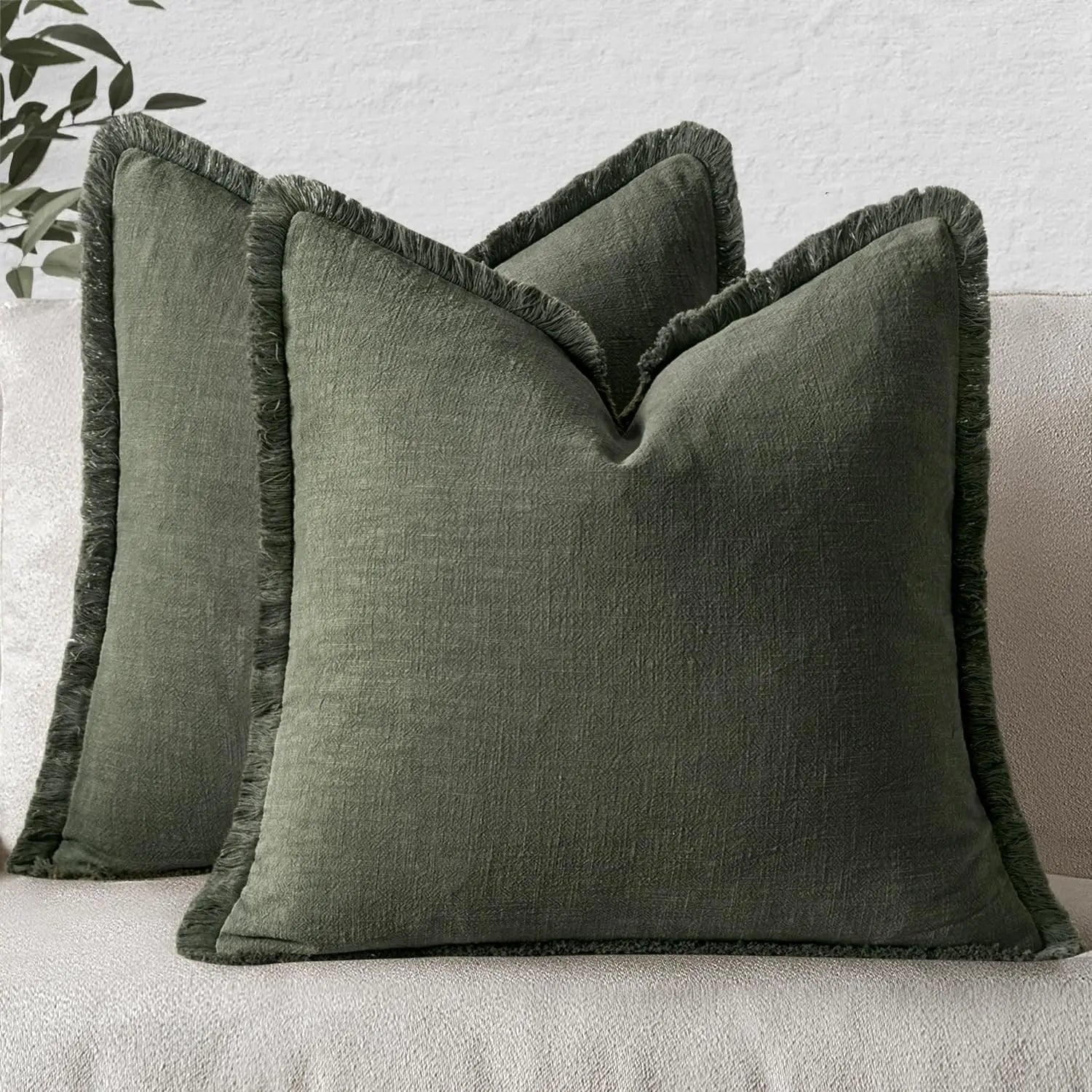 Decorative Linen Fringe Throw Pillow Cover Boho Farmhouse Cushion Cover with Tassels Soft Accent Pillowcase for Living Room Home
