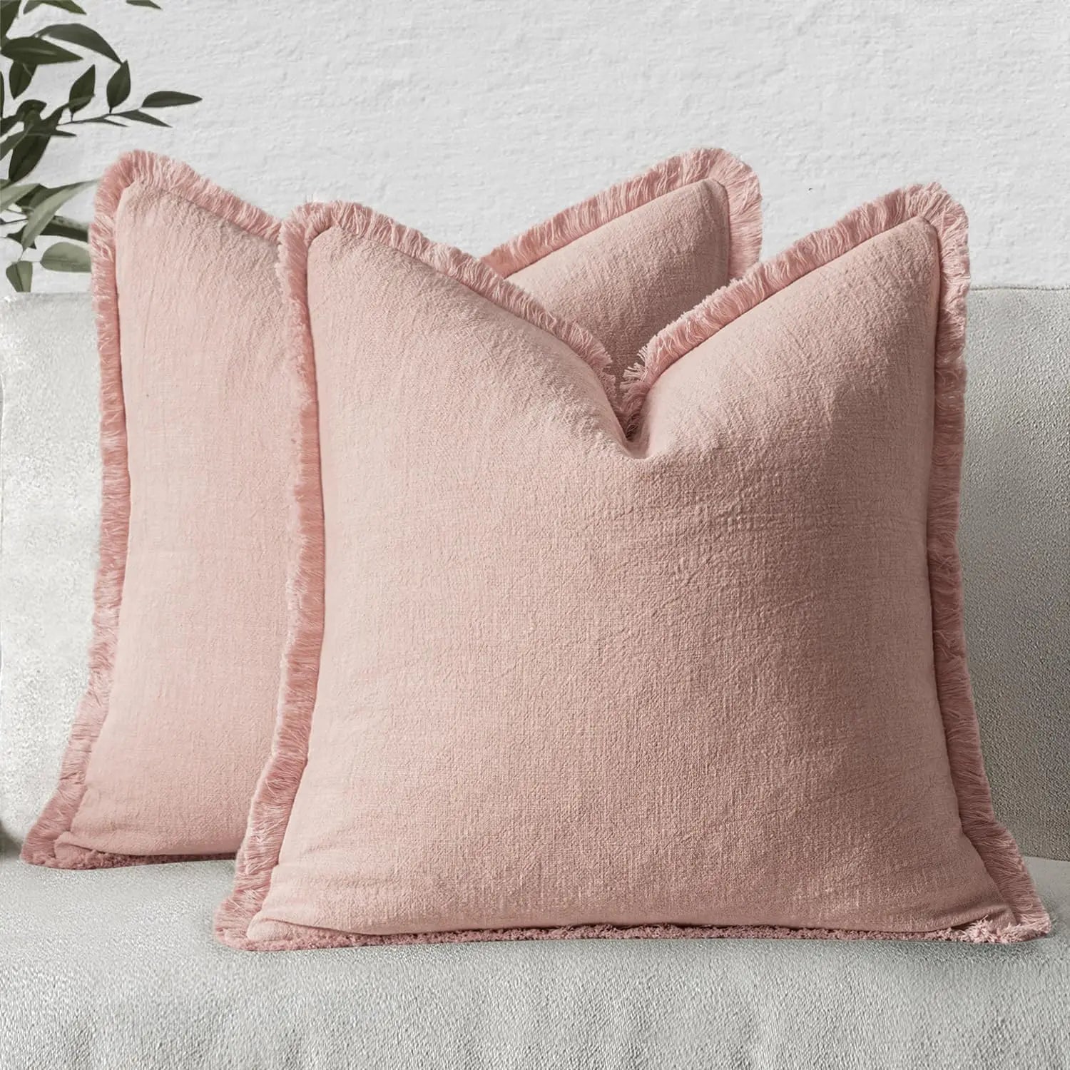 Decorative Linen Fringe Throw Pillow Cover Boho Farmhouse Cushion Cover with Tassels Soft Accent Pillowcase for Living Room Home