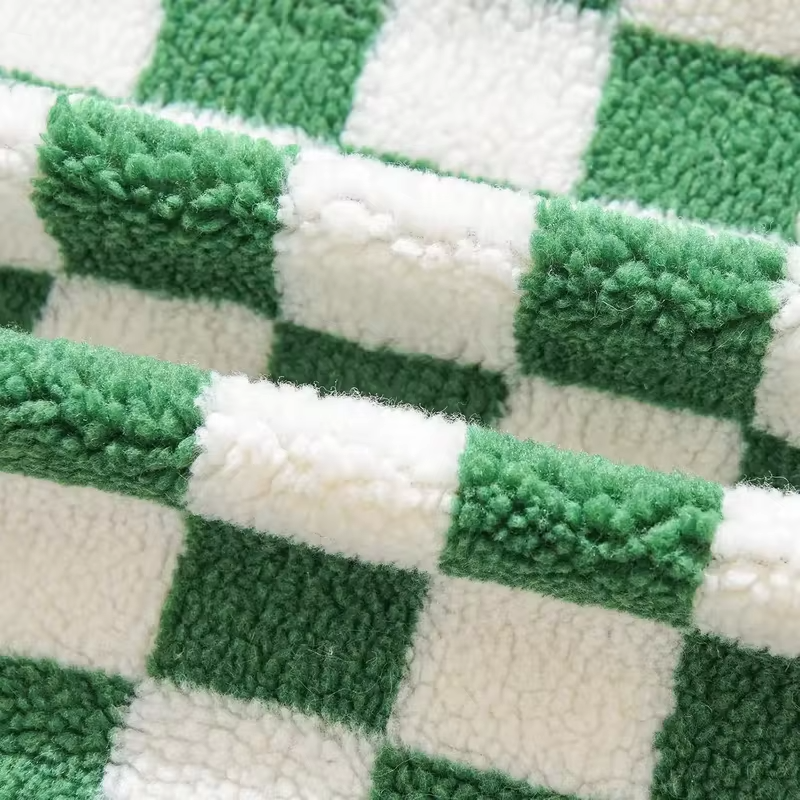 Luxury Checkerboard Faux Fur Pillow Case Green Chessboard Pattern Decor Throw Pillow Cover for Couch Sofa Bedroom Home Decor