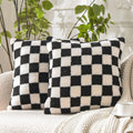 Luxury Checkerboard Faux Fur Pillow Case Green Chessboard Pattern Decor Throw Pillow Cover for Couch Sofa Bedroom Home Decor