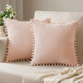 1pc Boho Decorative Pillow Covers with Pom-poms 18x18Inch Pillow Covers Corduroy Cushion Case Cute and Soft Square Throw Pillow