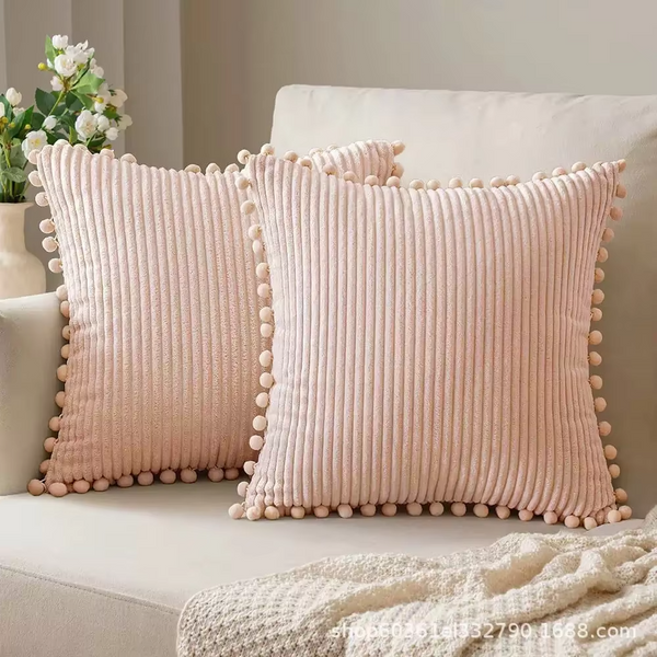 1pc Boho Decorative Pillow Covers with Pom-poms 18x18Inch Pillow Covers Corduroy Cushion Case Cute and Soft Square Throw Pillow